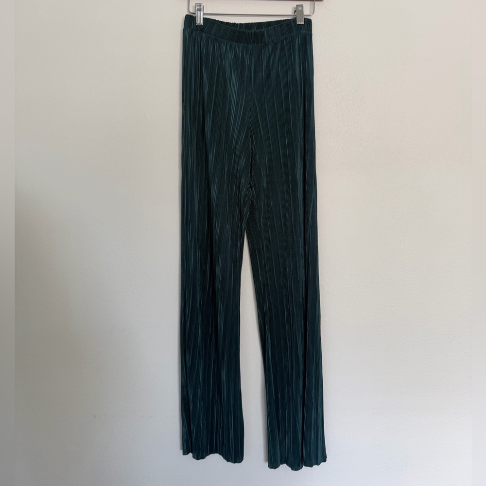 Zara Teal Pleated Elastic-Waist Pants